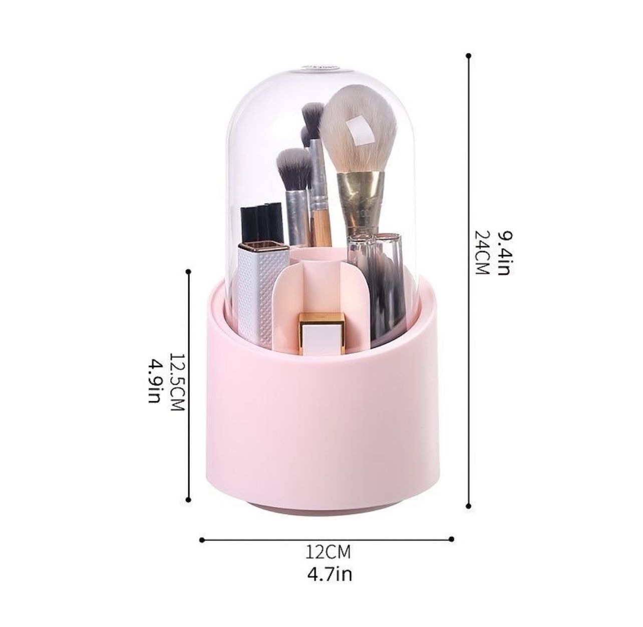 Rotating Makeup Brush Holder with Dustproof Lid | Cosmetic Brush Case | Countertop Brushes Holder
