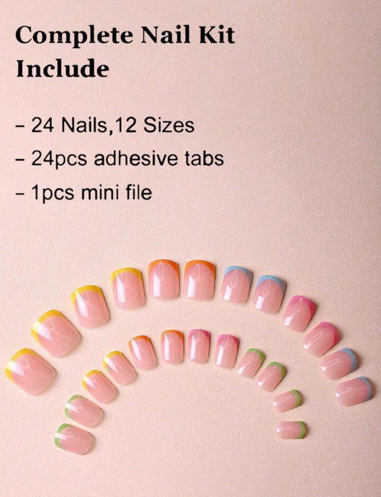 24 Pieces Boxed Almond Shape Pink French Nails