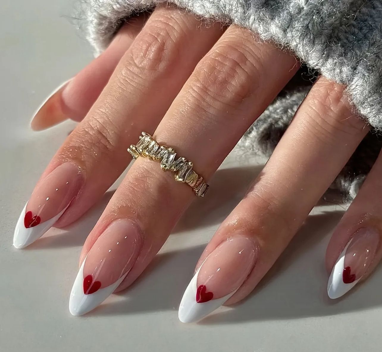 Darling Almond Heart French Tips